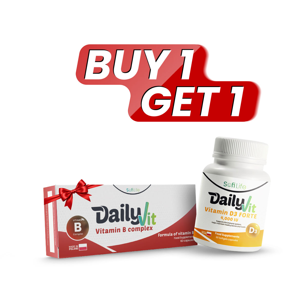 DailyVit Vitamin D3 Forte 4000IU + DailyVit  B-Complex FREE